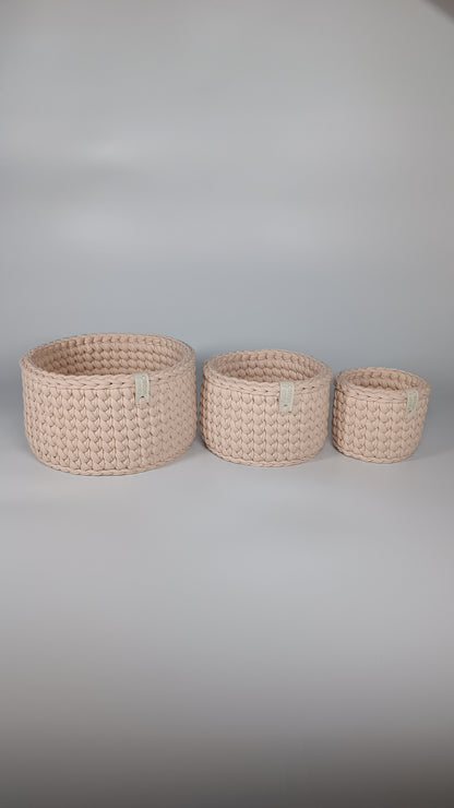 CLASSIC Set — Powder | Handmade Round Crochet Storage Baskets (Set of 3)