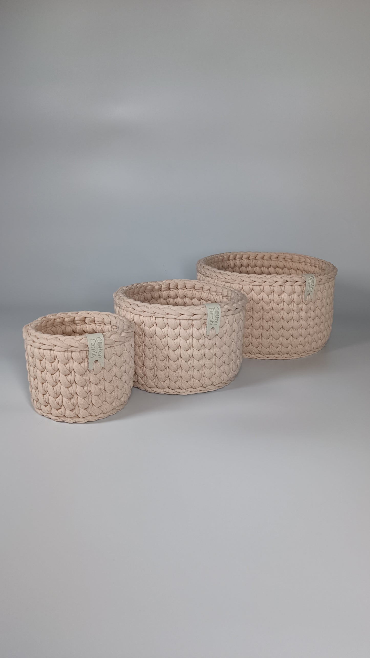 CLASSIC Set — Powder | Handmade Round Crochet Storage Baskets (Set of 3)