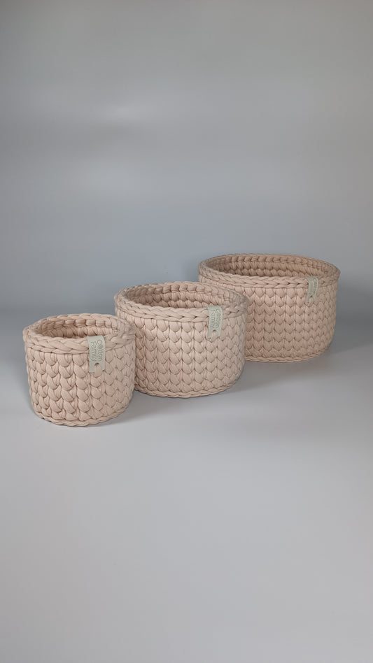 CLASSIC Set — Powder | Handmade Round Crochet Storage Baskets (Set of 3)