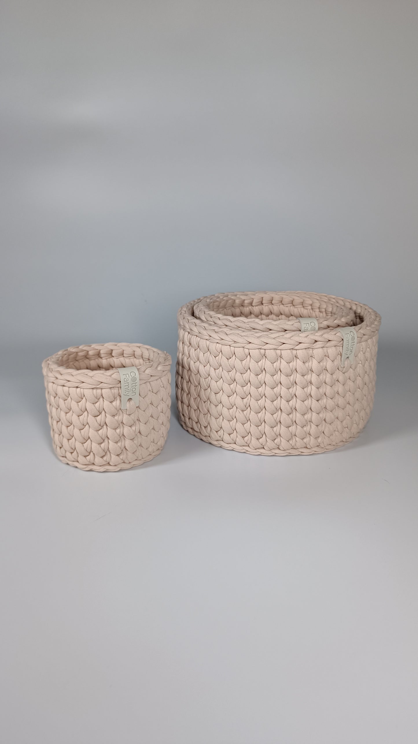 CLASSIC Set — Powder | Handmade Round Crochet Storage Baskets (Set of 3)