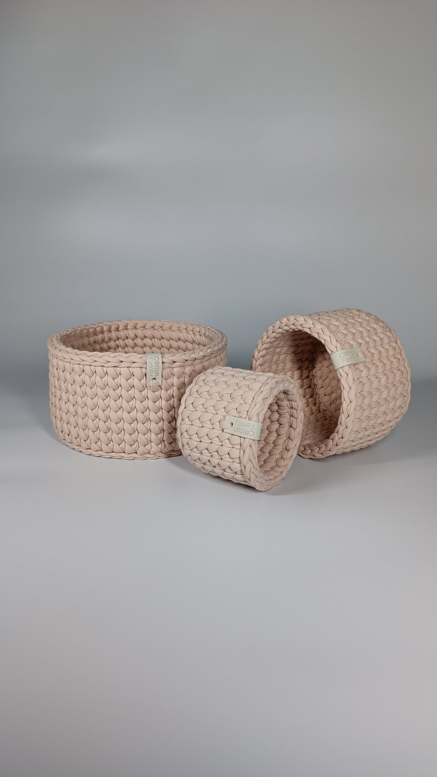 CLASSIC Set — Powder | Handmade Round Crochet Storage Baskets (Set of 3)