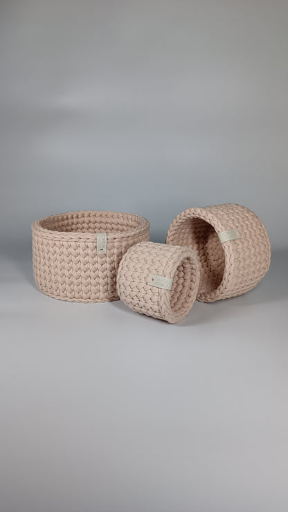 CLASSIC Set — Powder | Handmade Round Crochet Storage Baskets (Set of 3)