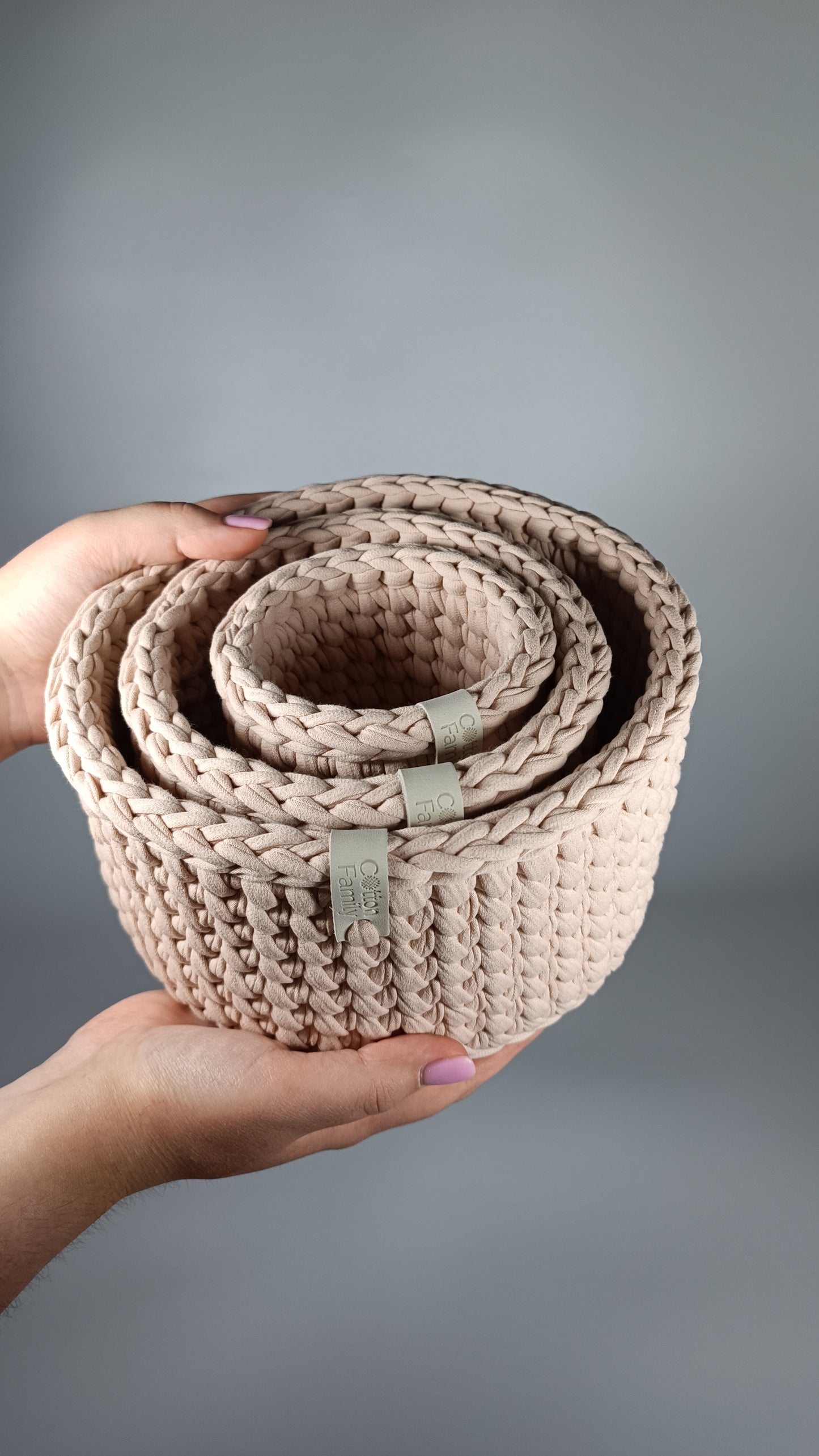 CLASSIC Set — Powder | Handmade Round Crochet Storage Baskets (Set of 3)