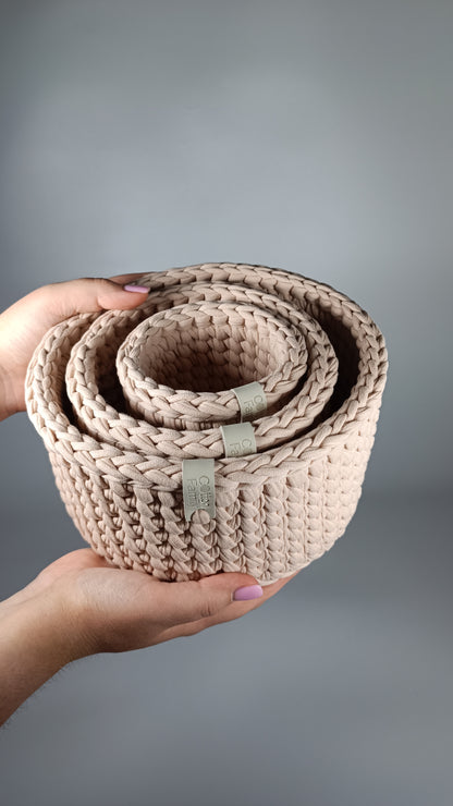 CLASSIC Set — Powder | Handmade Round Crochet Storage Baskets (Set of 3)