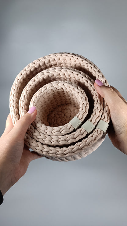 CLASSIC Set — Powder | Handmade Round Crochet Storage Baskets (Set of 3)