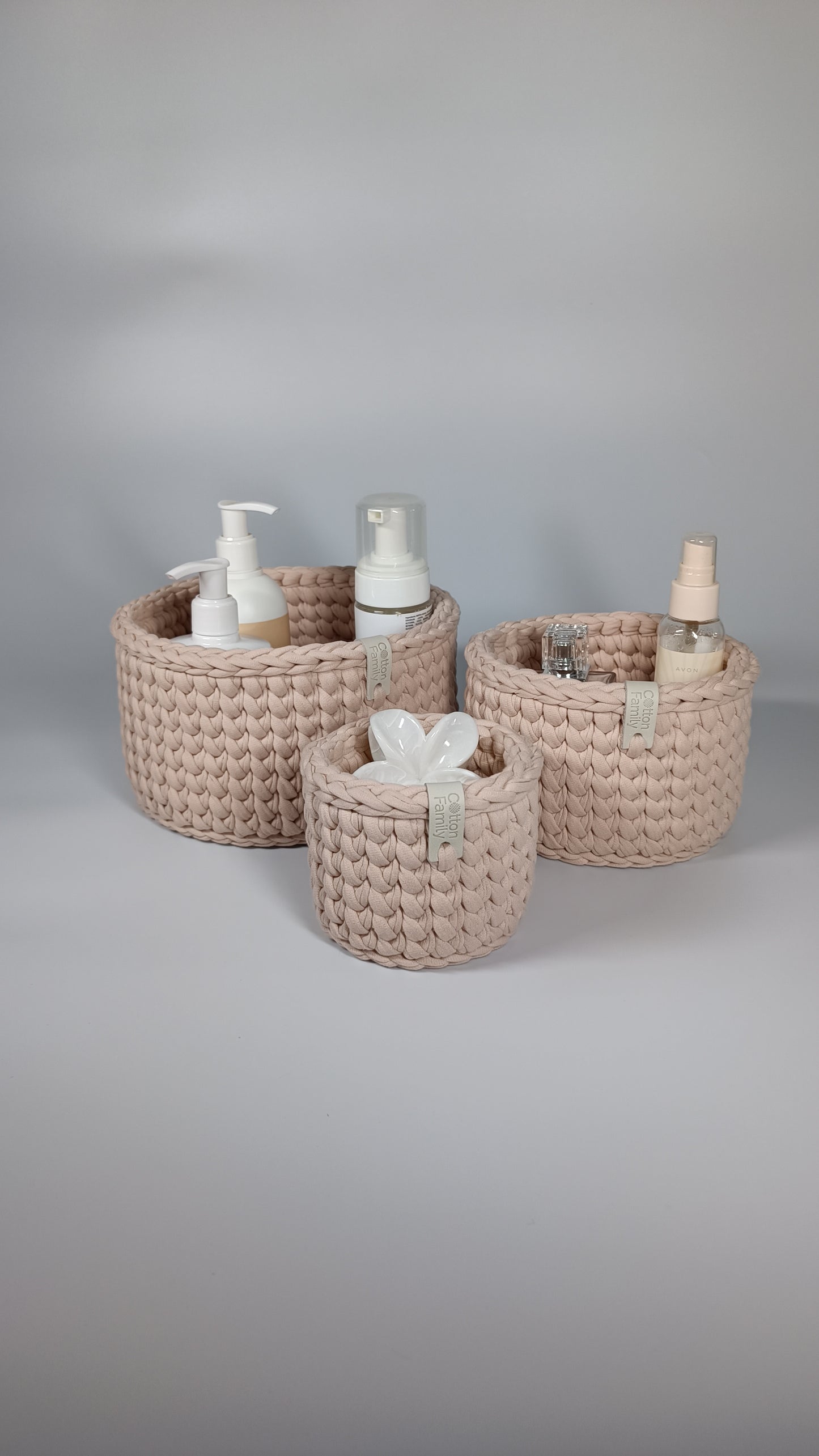 CLASSIC Set — Powder | Handmade Round Crochet Storage Baskets (Set of 3)