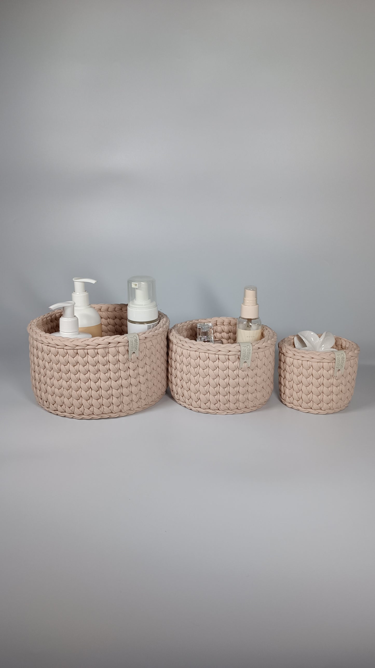 CLASSIC Set — Powder | Handmade Round Crochet Storage Baskets (Set of 3)
