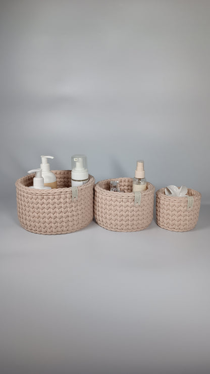 CLASSIC Set — Powder | Handmade Round Crochet Storage Baskets (Set of 3)