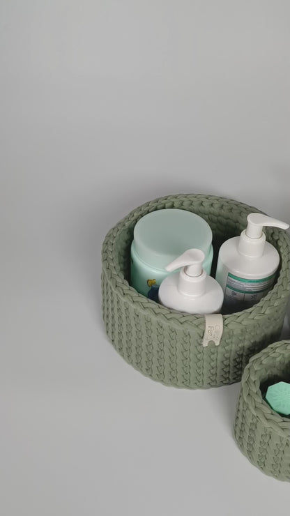 CLASSIC Set — Sage Mist | Handmade Round Crochet Storage Baskets (Set of 3)