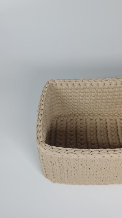RECTO Basket — Warm Sand | Handmade Crochet Organizer with Knitted Bottom