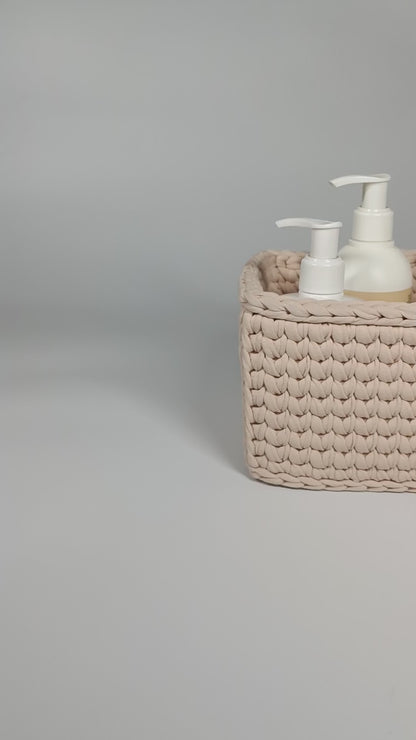 RECTO Basket — Powder | Handmade Crochet Organizer with Knitted Bottom