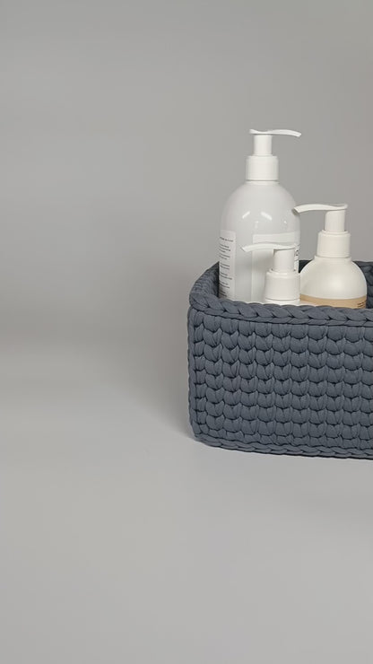 RECTO Basket — Storm | Handmade Crochet Organizer with Knitted Bottom