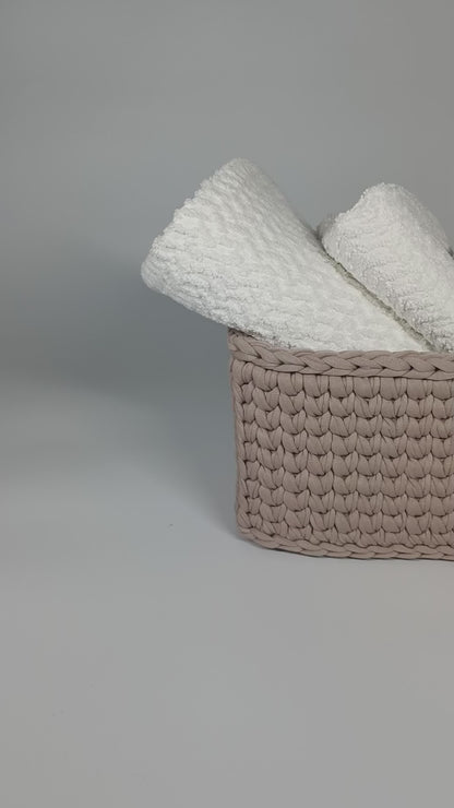 RECTO Basket — French Gray | Handmade Crochet Organizer with Knitted Bottom