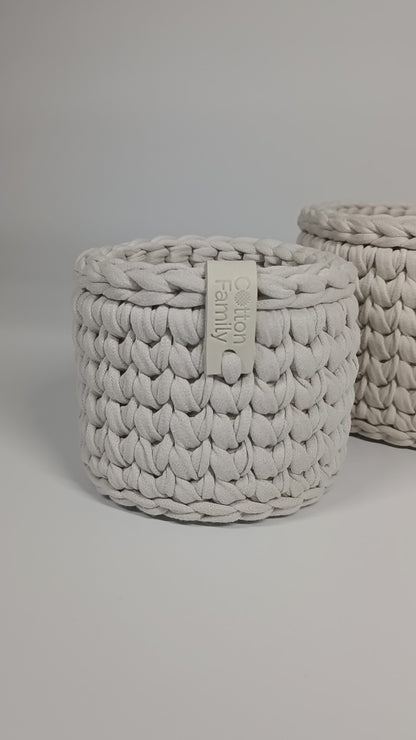 CLASSIC Set — Stone | Handmade Round Crochet Storage Baskets (Set of 3)