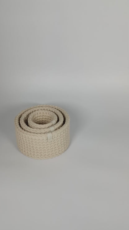 CLASSIC Set — Beige Powder | Handmade Round Crochet Storage Baskets (Set of 3)