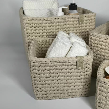 CUBE Wood Basket — Powder Beige