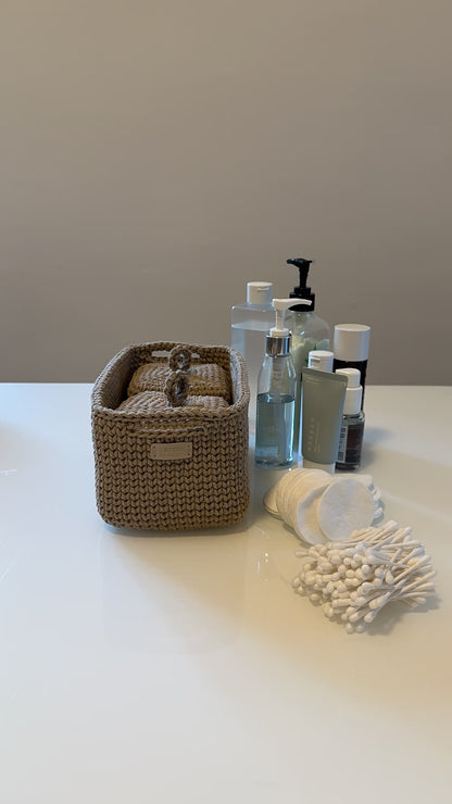 QUAD BOX Bathroom Storage Set — Sandy | Handmade Cotton-Cord Organizers with Lids