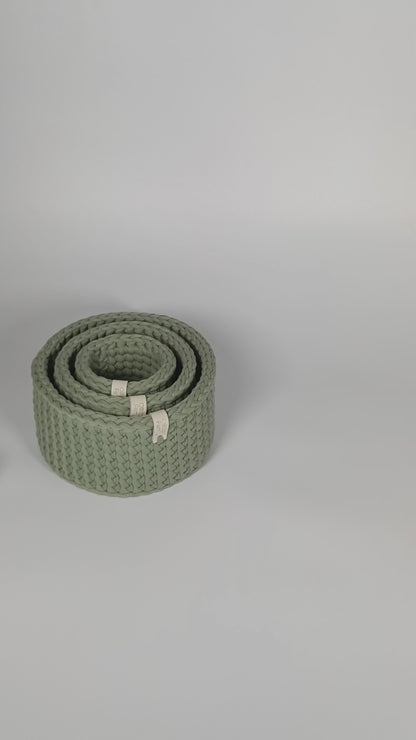 CLASSIC Set — Sage Mist | Handmade Round Crochet Storage Baskets (Set of 3)