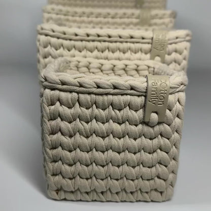 CUBE Wood Basket — Powder Beige