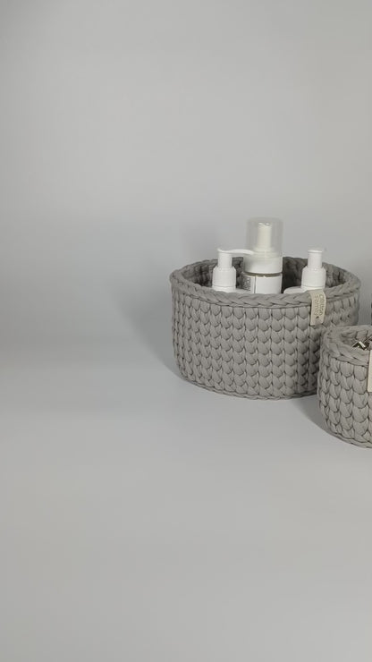 CLASSIC Set — Warm Gray | Handmade Round Crochet Storage Baskets (Set of 3)