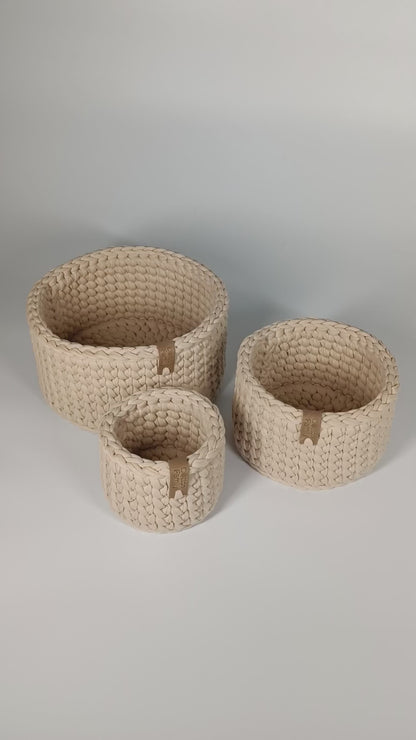CLASSIC Set — Warm Sand | Handmade Round Crochet Storage Baskets (Set of 3)
