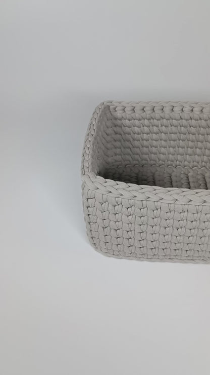 RECTO Basket — Warm Gray | Handmade Crochet Organizer with Knitted Bottom