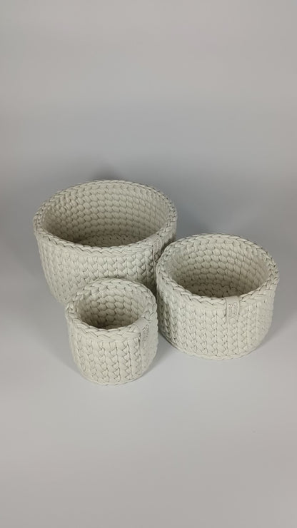 CLASSIC Set — Ivory | Handmade Round Crochet Storage Baskets (Set of 3)
